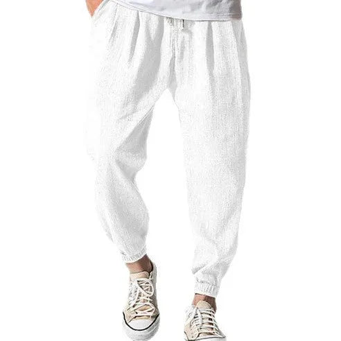 Men's casual loose-fit cotton summer pants with ankle band in various colours and sizes