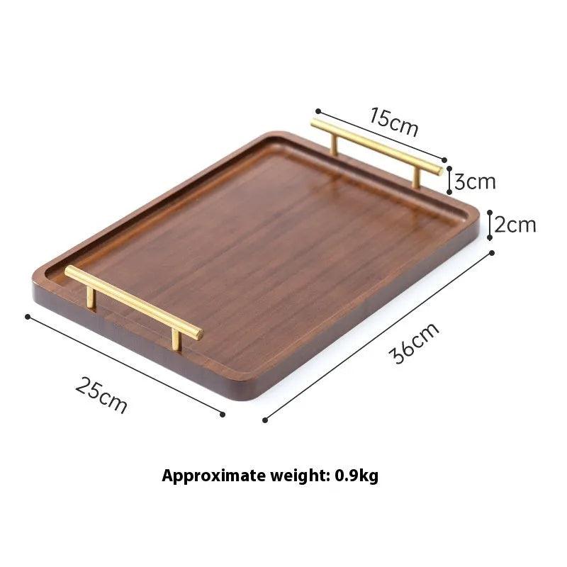 Square bamboo serving tray with brown handle in pastoral style for commercial hospitality use