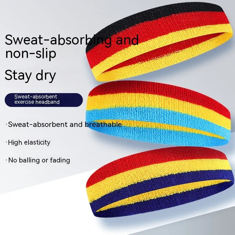 Three-colour stretch sports headband for adult running, yoga and fitness activities.