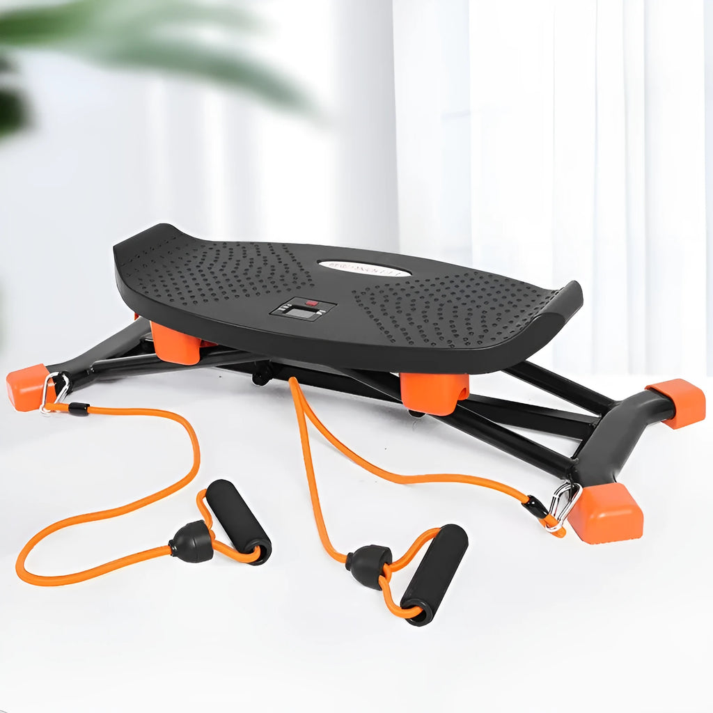 Black mini fitness skiing machine JS101A with elastic hand straps, compact home exercise equipment
