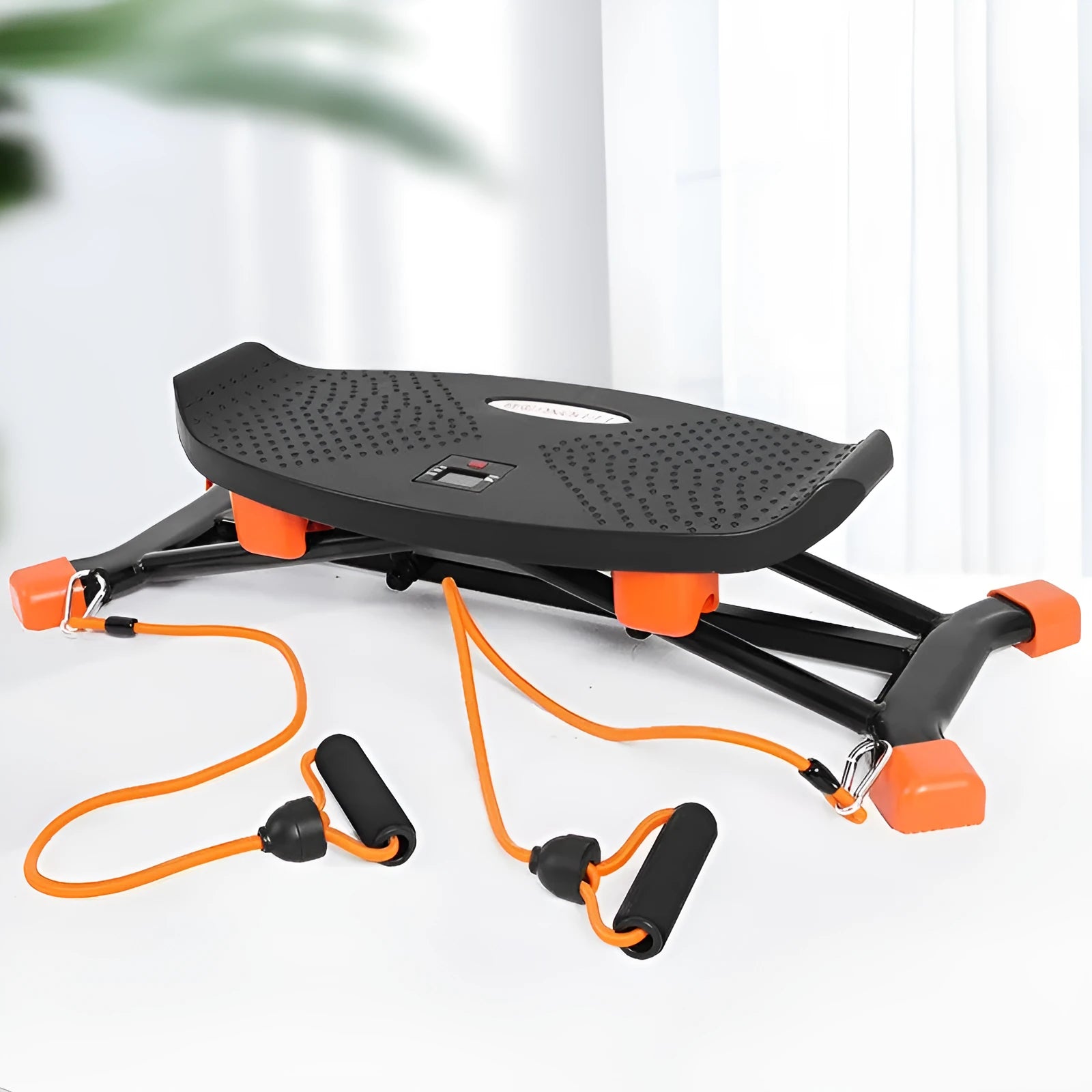 Black mini fitness skiing machine JS101A with elastic hand straps, compact home exercise equipment