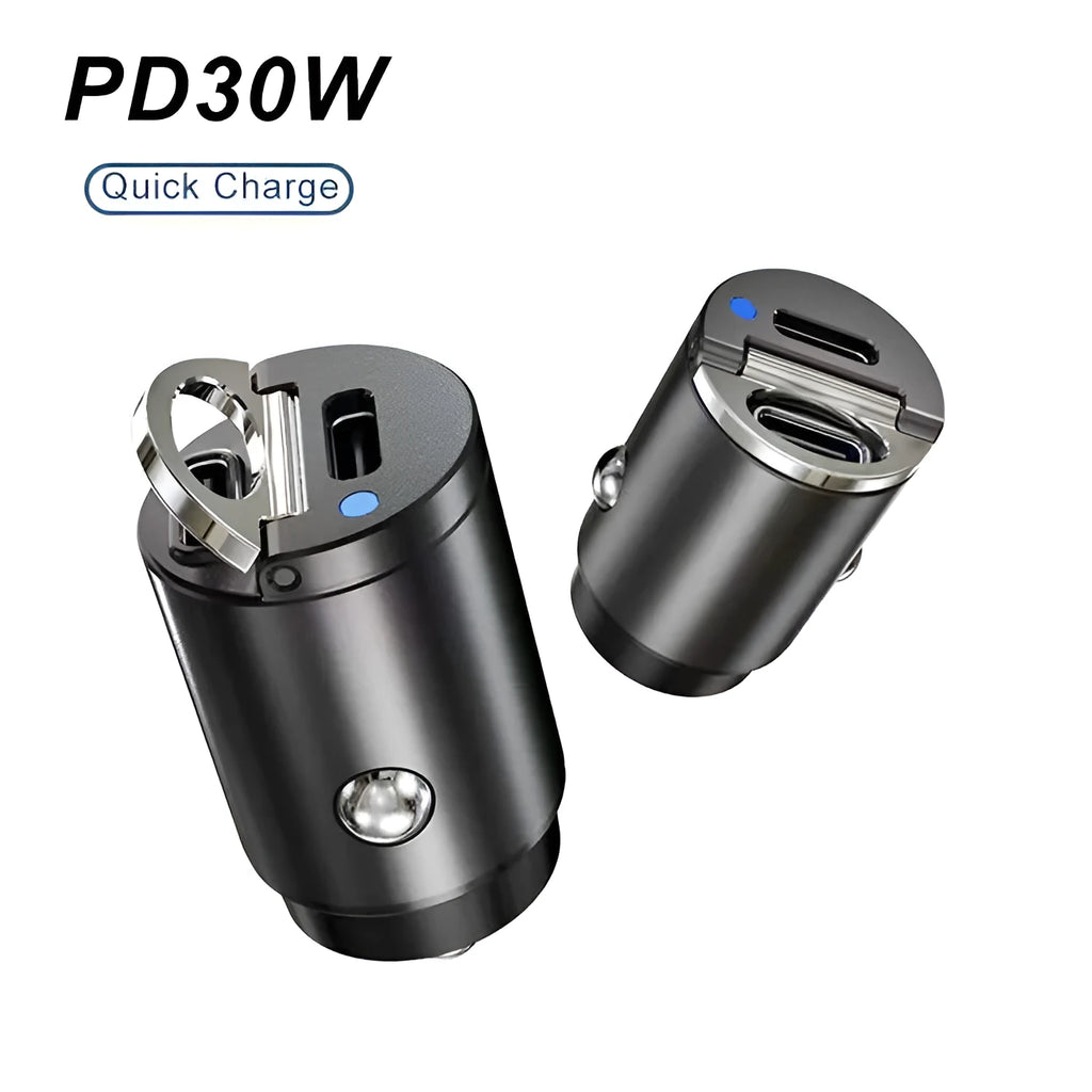 Compact black zinc alloy car cigarette lighter USB charger showing 45mm size