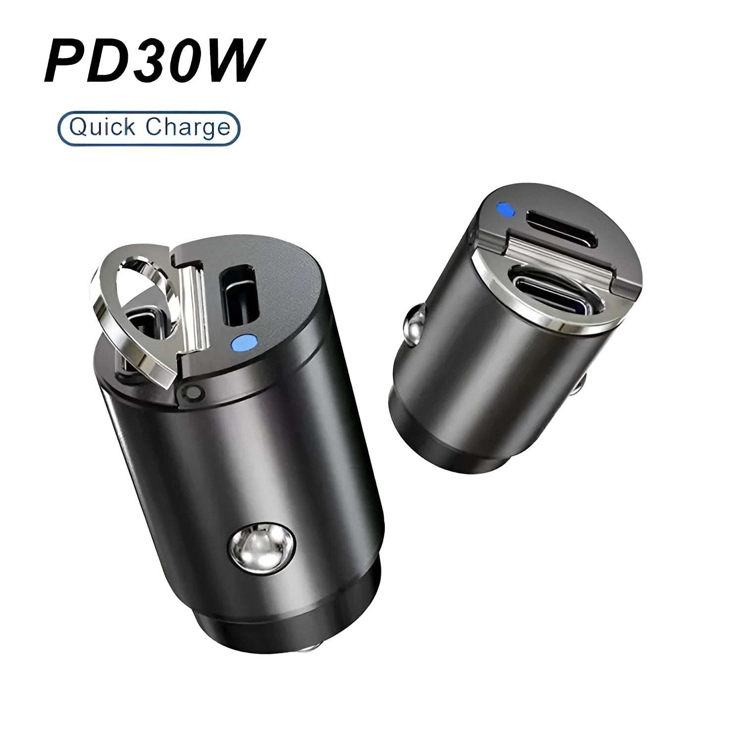 Compact black zinc alloy car cigarette lighter USB charger showing 45mm size