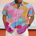 Hawaiian style short sleeve cardigan with stand collar and 3D printed patterns in loose fit
