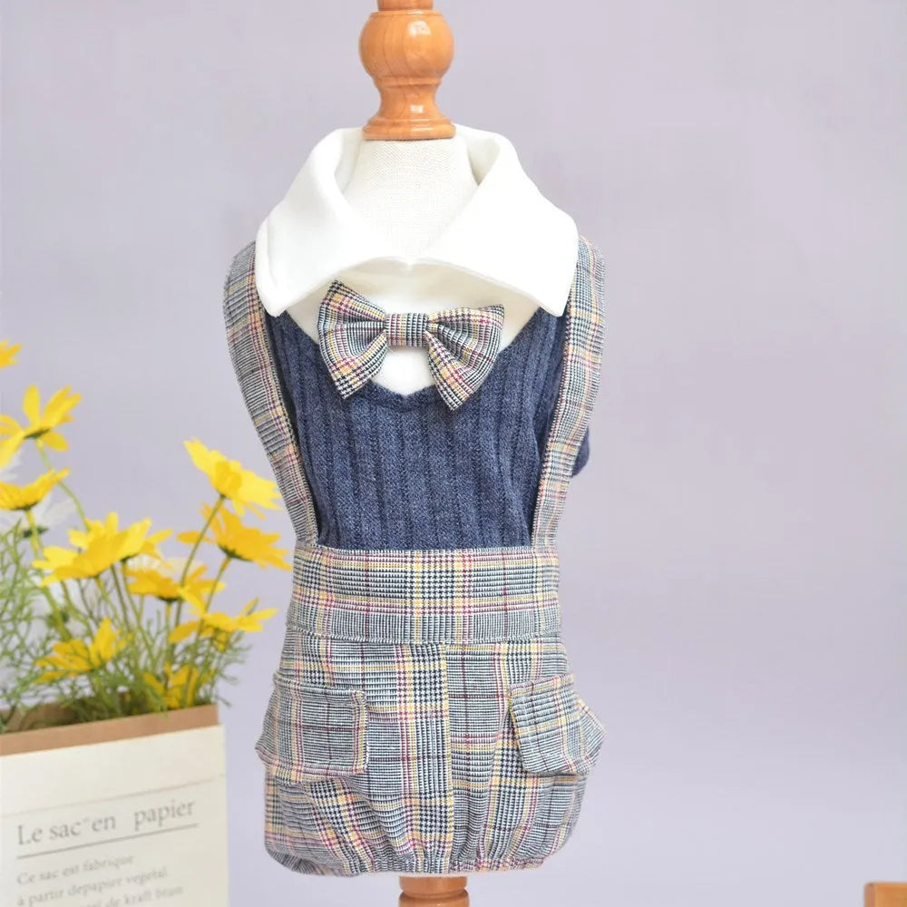 Orange and dark blue cotton dog shirt suit for small breeds with S-2XL size options