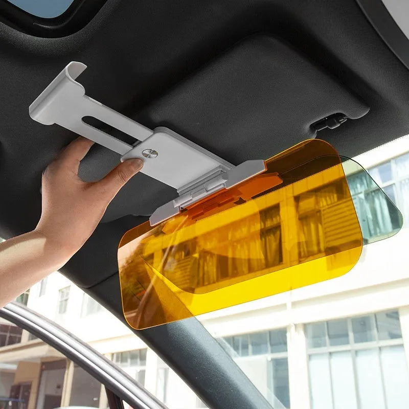 Anti-high beam goggles dual-use car sun visor with acrylic lens on colour box packaging.