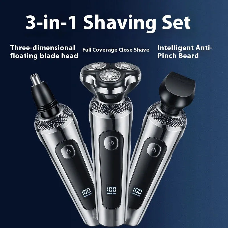 Digital USB rechargeable beard shaver with LED display and five-in-one floating cutter head design