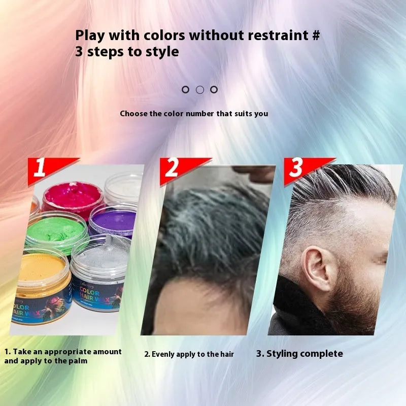 120g hair styling clay pot showing nine colour options including rose red and granny grey
