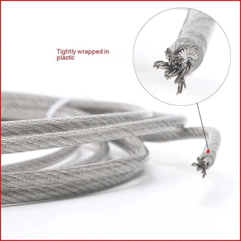 304 stainless steel invisible anti-theft wire rope cable on white background showing multi-strand construction