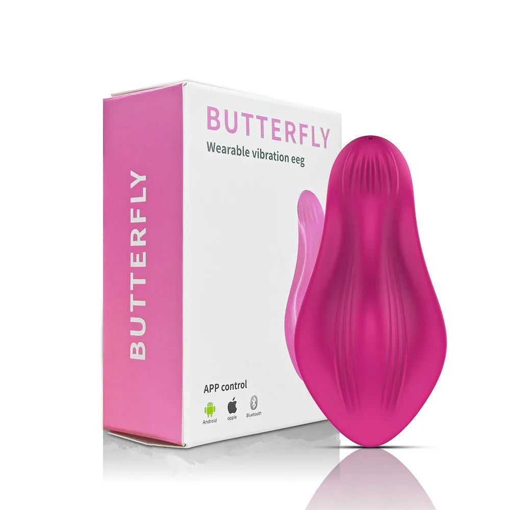 Rose red wearable female massager with silicone construction and APP remote control functionality
