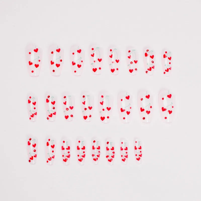 JP1601 French Love design artificial press-on nails, 24 pieces on an armour sheet with glue.
