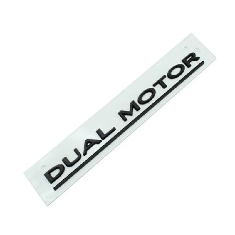 ABS plastic performance lettering bumper sticker for Tesla Model 3 in matte black and red stripes.