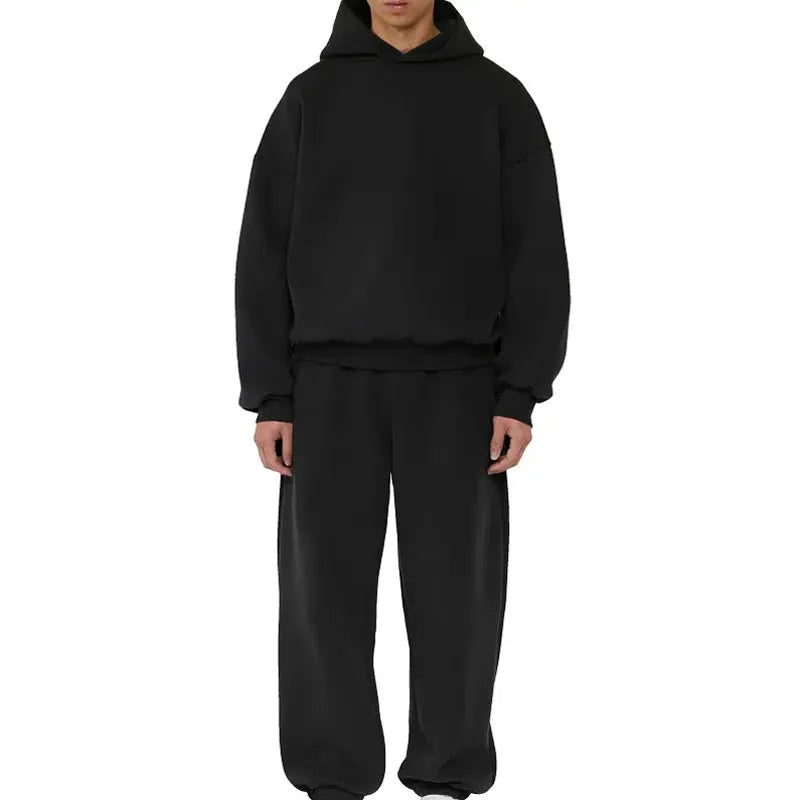Men's grey fleece-lined cotton hoodie with wool lining and pullover design