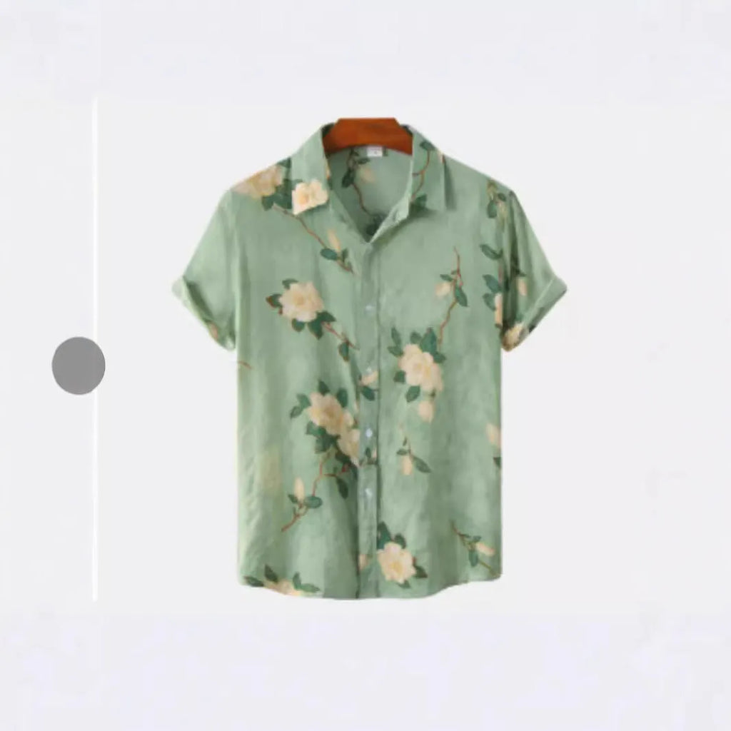 Hawaiian floral print short sleeve shirt in cardigan style with digital printing on elastic polyester fabric