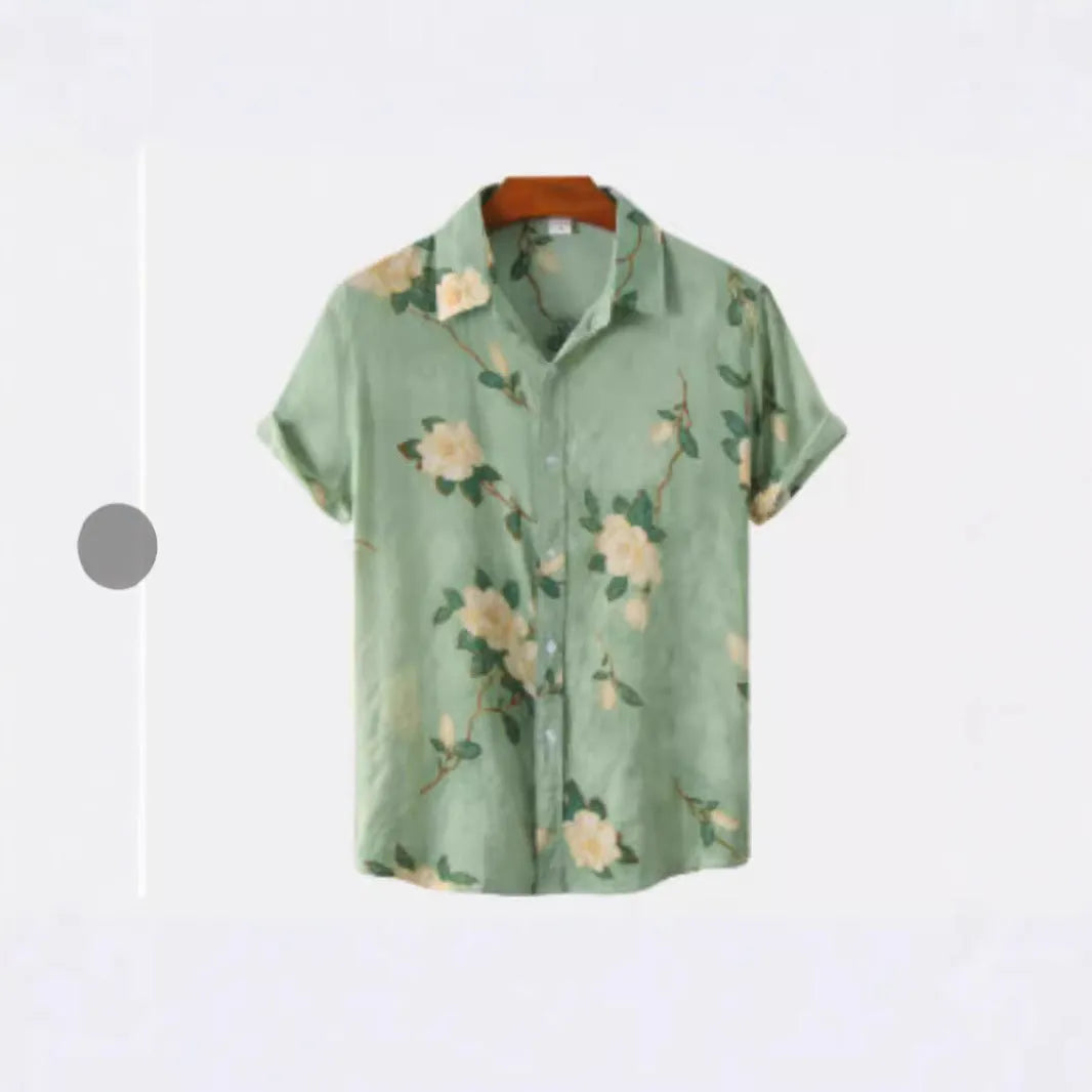 Hawaiian floral print short sleeve shirt in cardigan style with digital printing on elastic polyester fabric