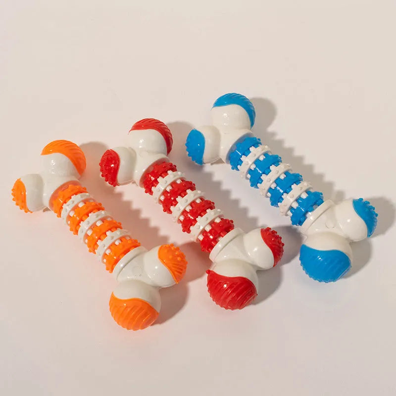 Blue bone-shaped interactive dog toy with treat holder compartment for small breed puppies