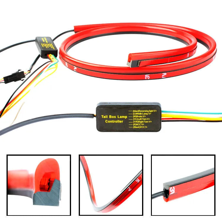Red LED brake light strip 100cm for rear-end collision prevention on car