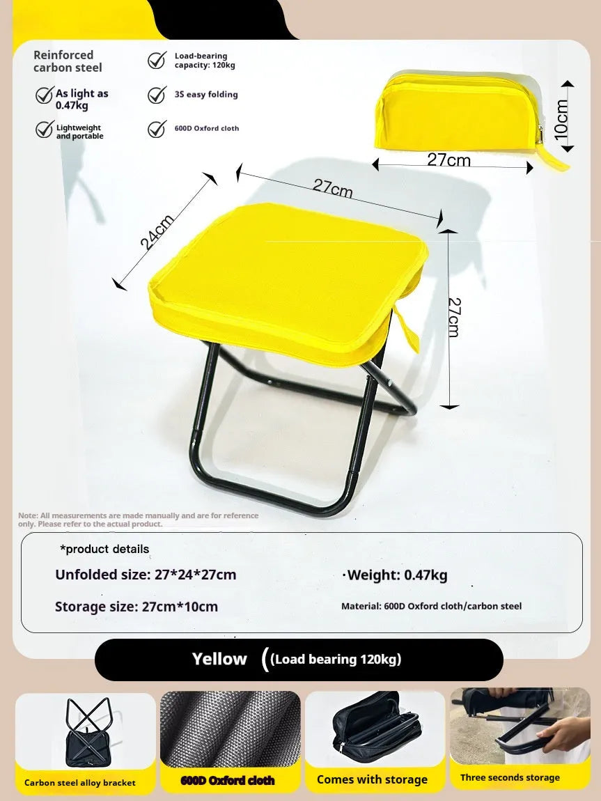 Foldable camp stool in pencil box design with Oxford cloth seat in multiple colour options