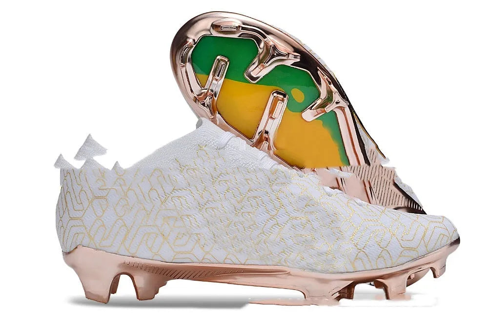 Men's low-top waterproof knitted football shoes with FG studs on a rubber outsole