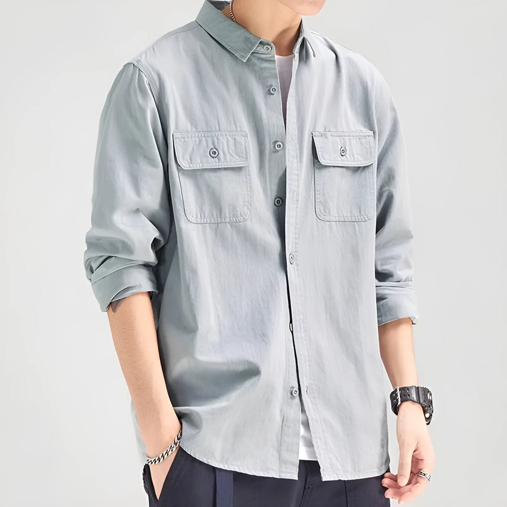Men's loose style long sleeve shirt overalls cardigan in polyester fibre