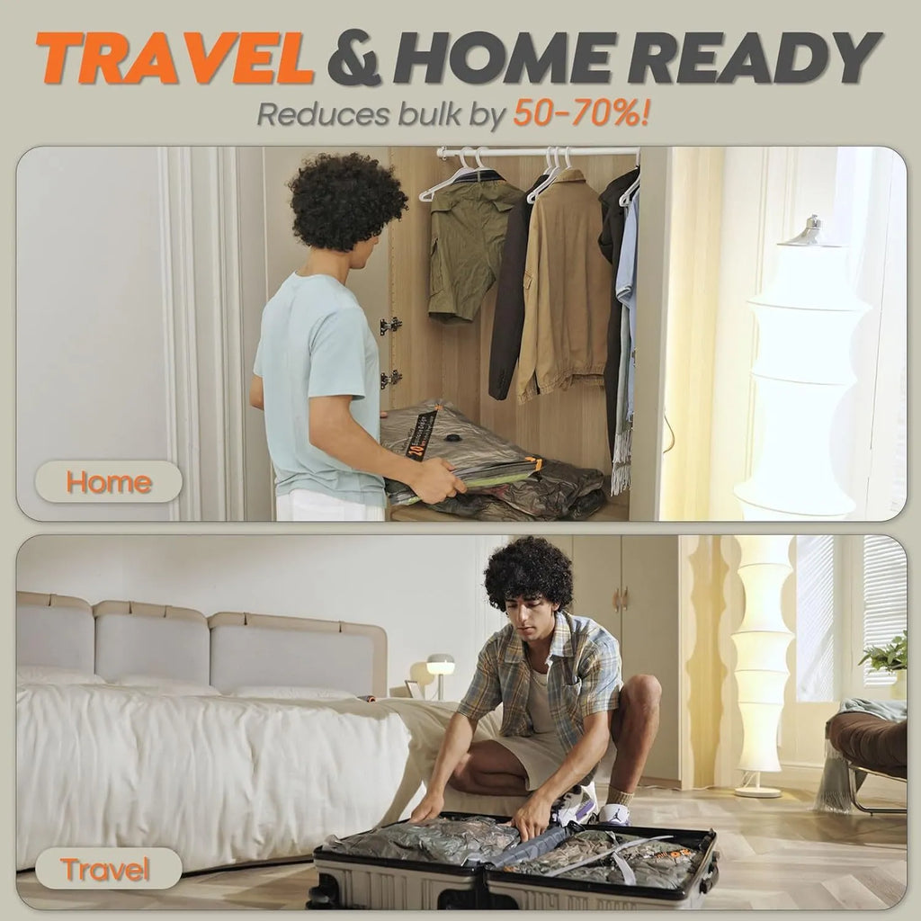 PA PE vacuum compression bag with white electric suction pump for suitcase packing