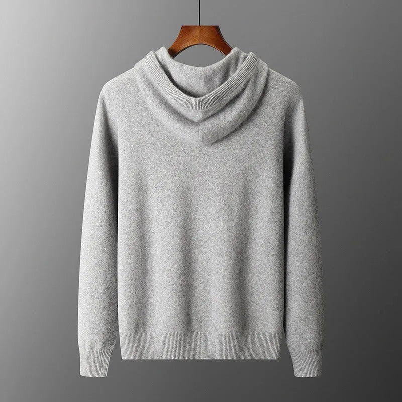 Men's light grey cashmere hooded sweatshirt and trousers casual winter set laid flat