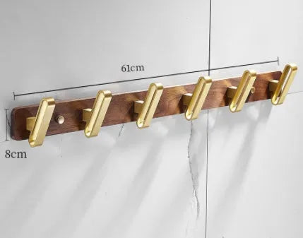 Black walnut bathroom clothes hooks with brass wire drawing finish in multiple hook configurations