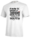 Men's white printed polyester T-shirt with short sleeves and straight casual fit