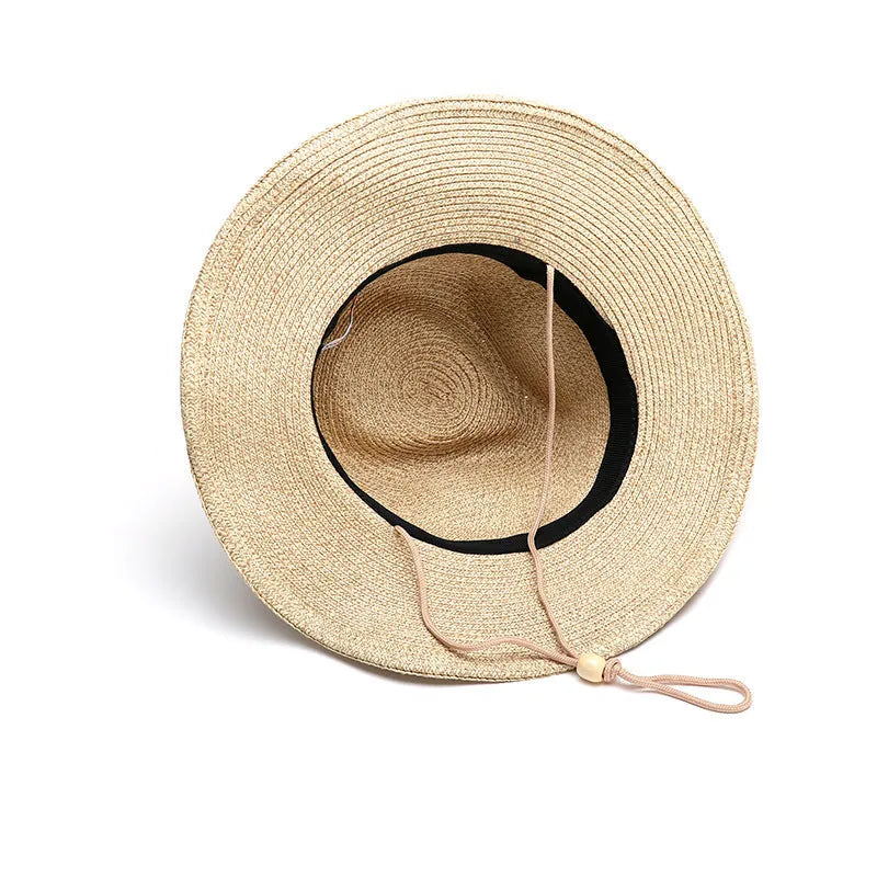 Men's foldable wide-brim straw sun hat in mixed beige colour for summer outdoor wear
