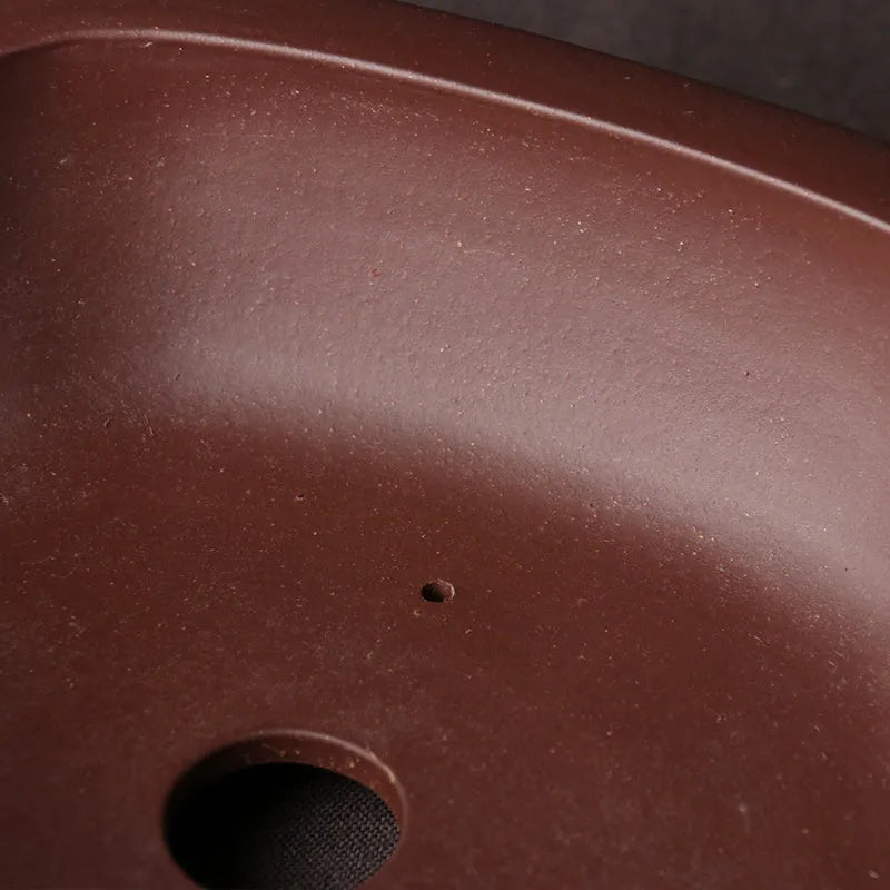 Handmade purple clay bonsai basin with classical Chinese design, 25cm by 20cm ceramic flower pot