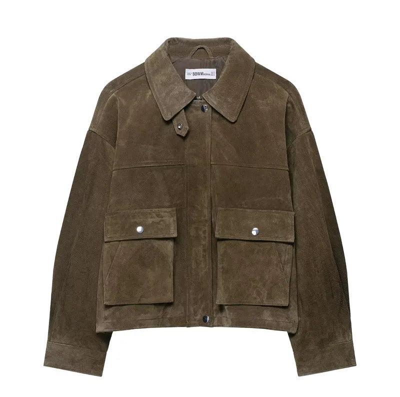 Women's PU jacket in Japanese Korean casual style with medium thickness construction