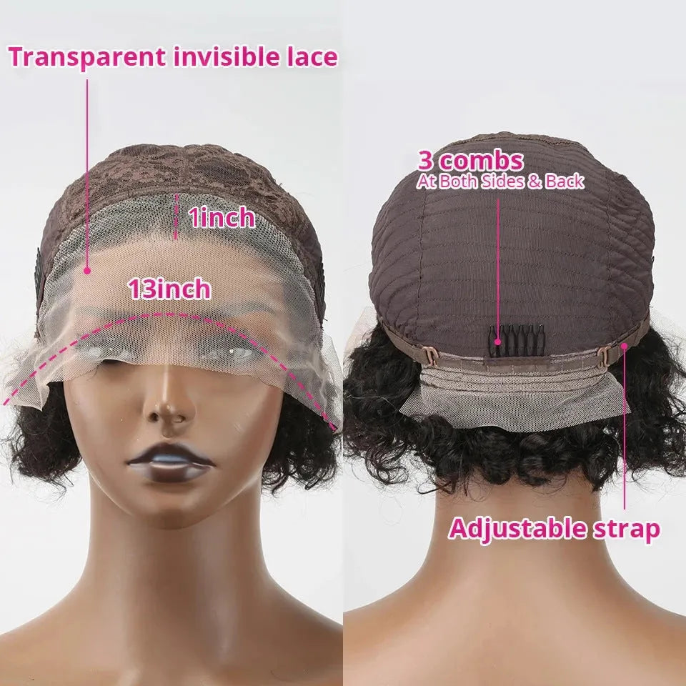 Black human hair lace cover with 13x1 colour blend in pixie wig style