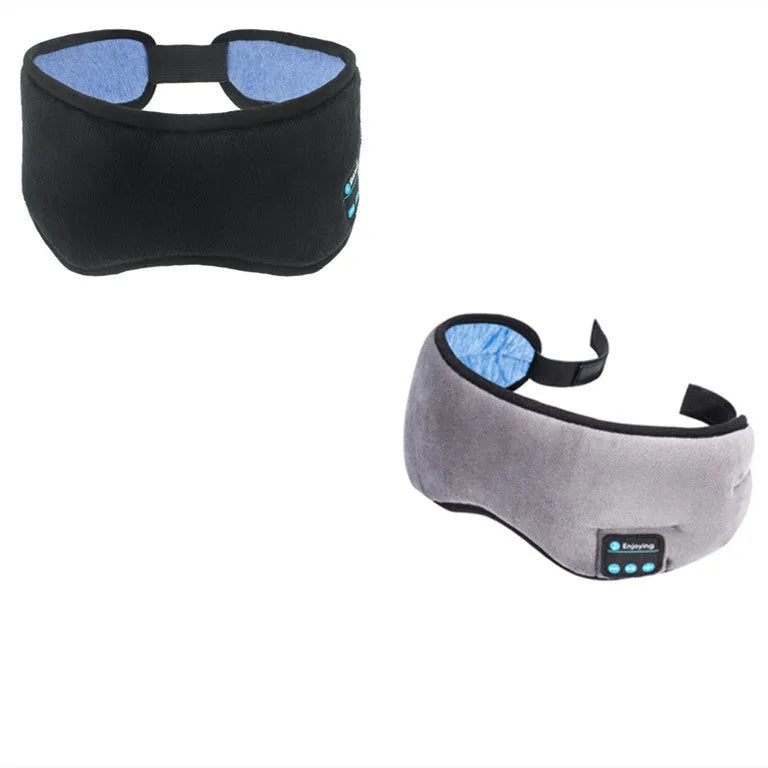 Black wireless Bluetooth sleeping eye mask with integrated speakers for music and sleep