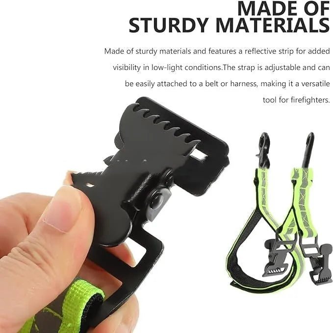 Fluorescent green metal safety clamp with reflective nylon lining for attaching work gloves.