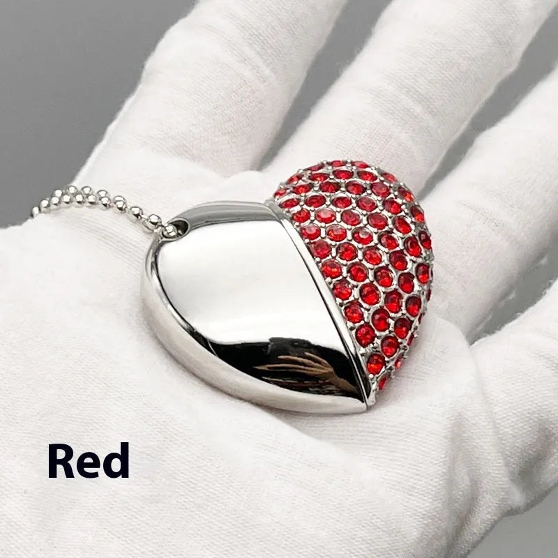 Heart-shaped brick-inlaid metal USB flash drive in multiple colours with USB 2.0 connector