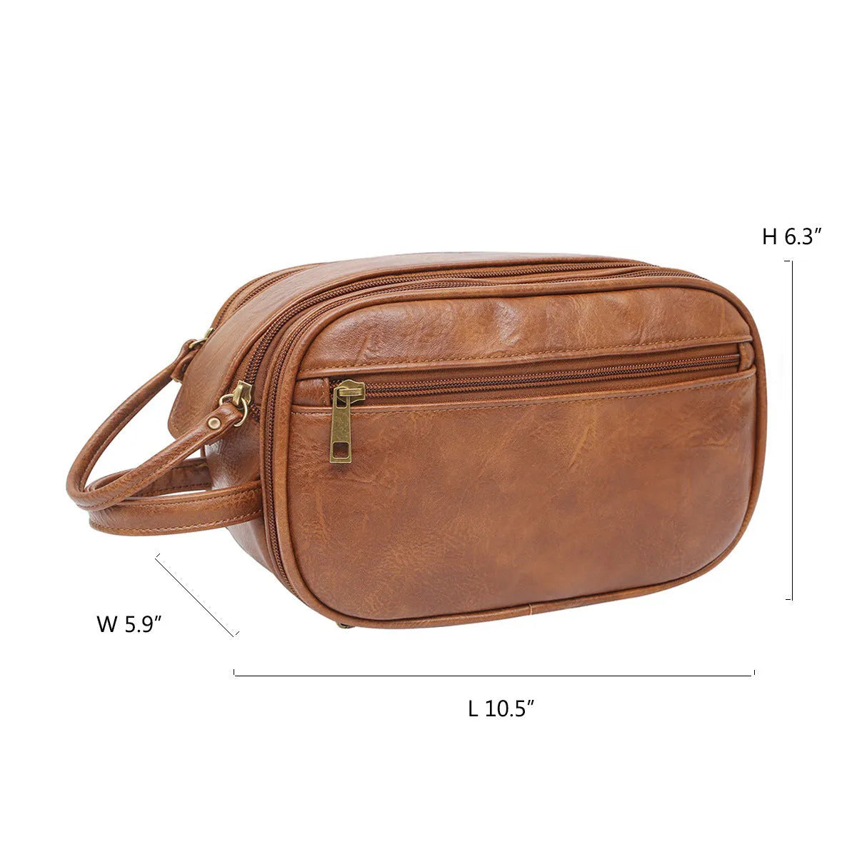 Men's black and brown PU toiletry bag for travel cosmetic storage