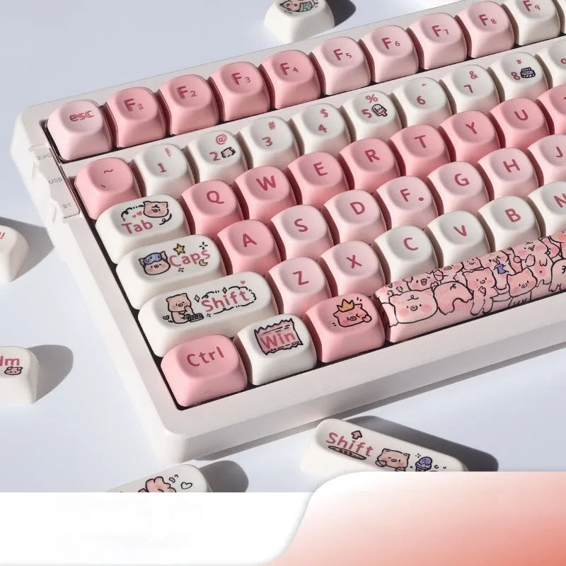 Pink Fragrant Pig artwork PBT key cap for mechanical keyboards with five-sided sublimation print.
