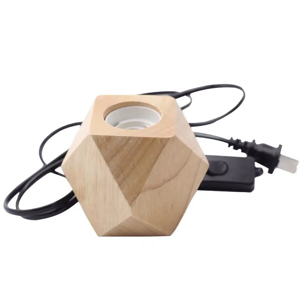 Retro wooden lamp holder in square and diamond shapes, 75mm by 80mm, with switch options.
