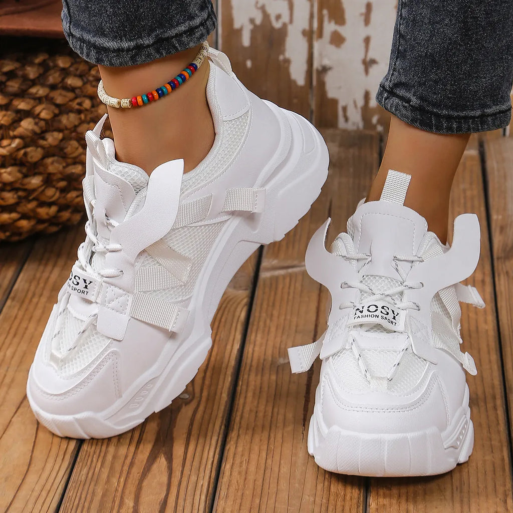 Women's platform mesh sneakers in multiple colours with animal pattern and lace-up front
