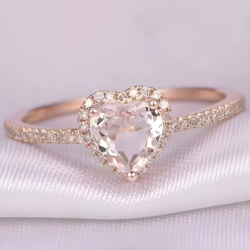 Heart-shaped crystal women's ring in rose gold or silvery electroplated finish