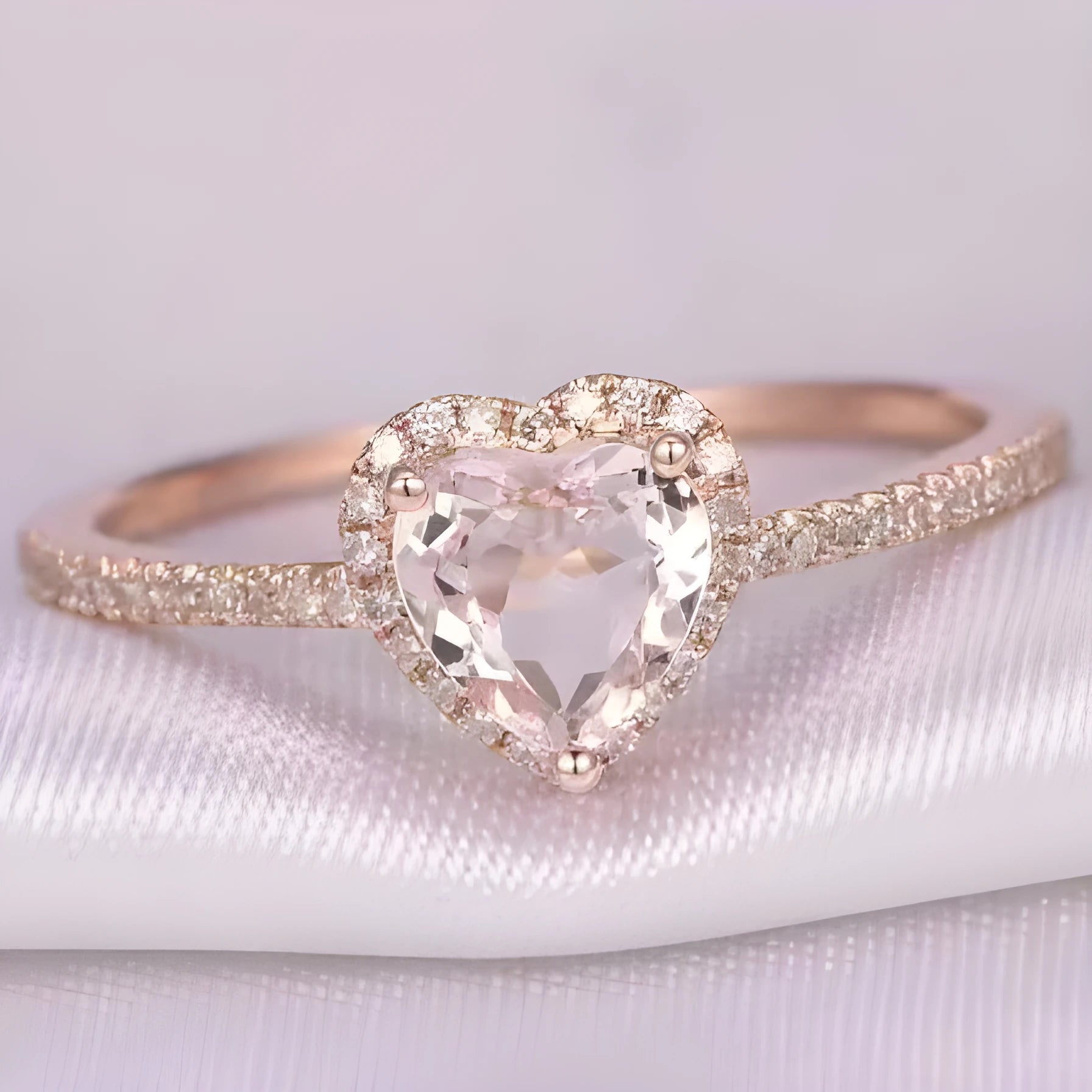 Heart-shaped crystal women's ring in rose gold or silvery electroplated finish