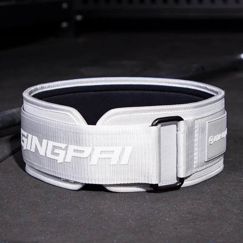 Abdominal exercising fitness band for waist support during weightlifting and squat training.