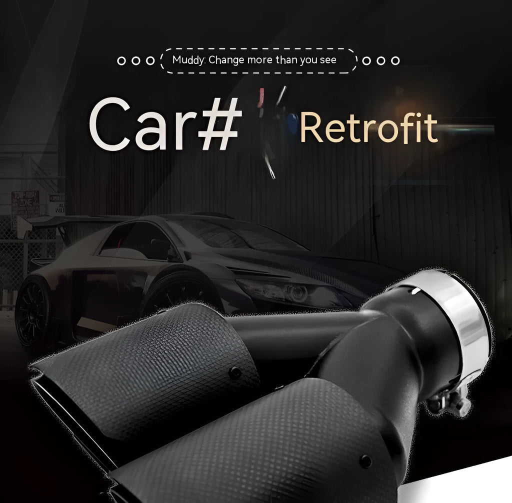 Black carbon fibre dual outlet car exhaust pipe with 250mm sizing for vehicle modification