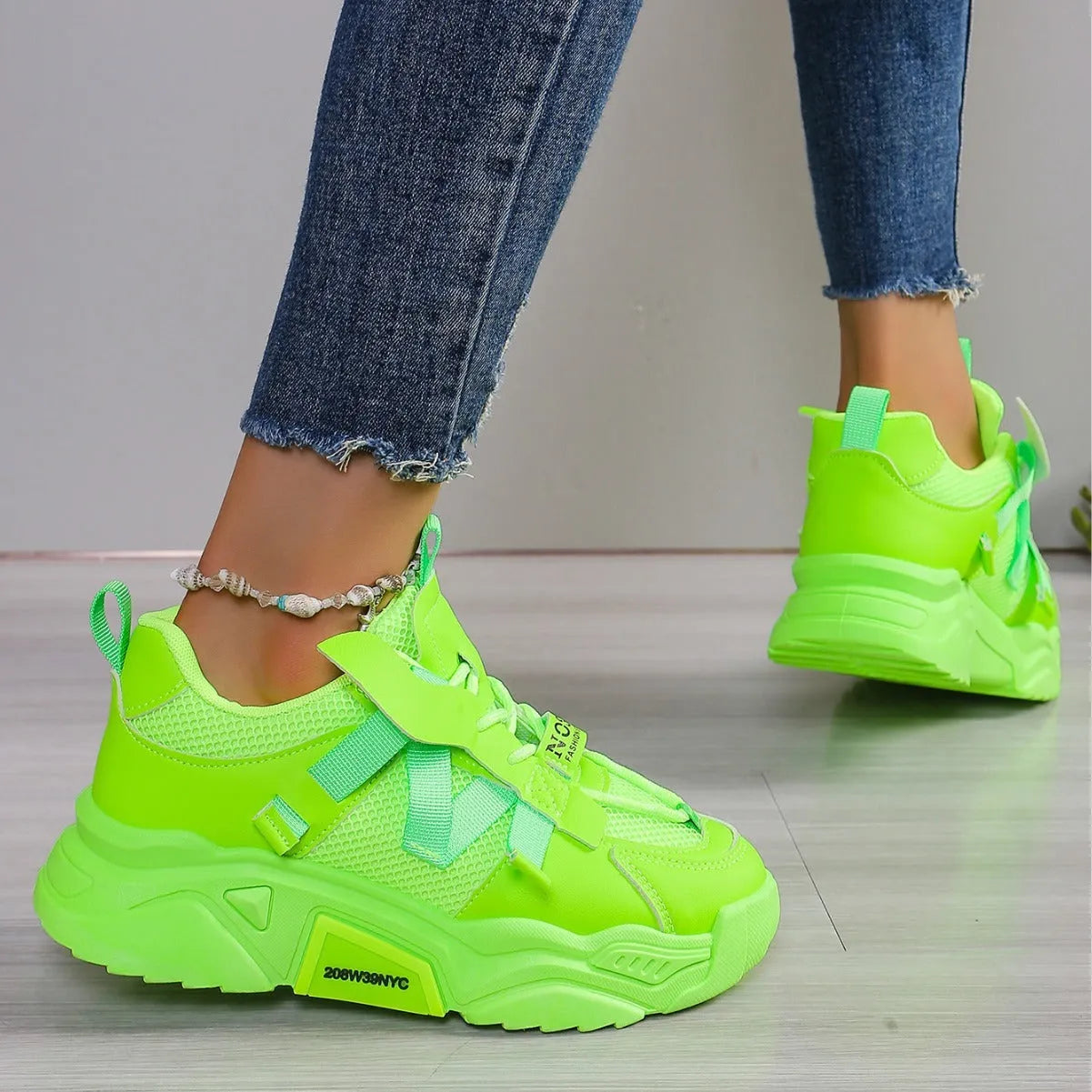 Women's platform mesh sneakers in multiple colours with animal pattern and lace-up front