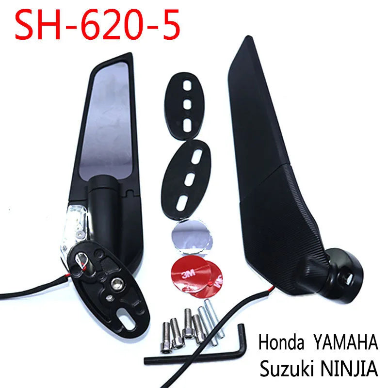 Yellow motorcycle rearview mirror spoiler with convex reflector lens and aluminium alloy housing