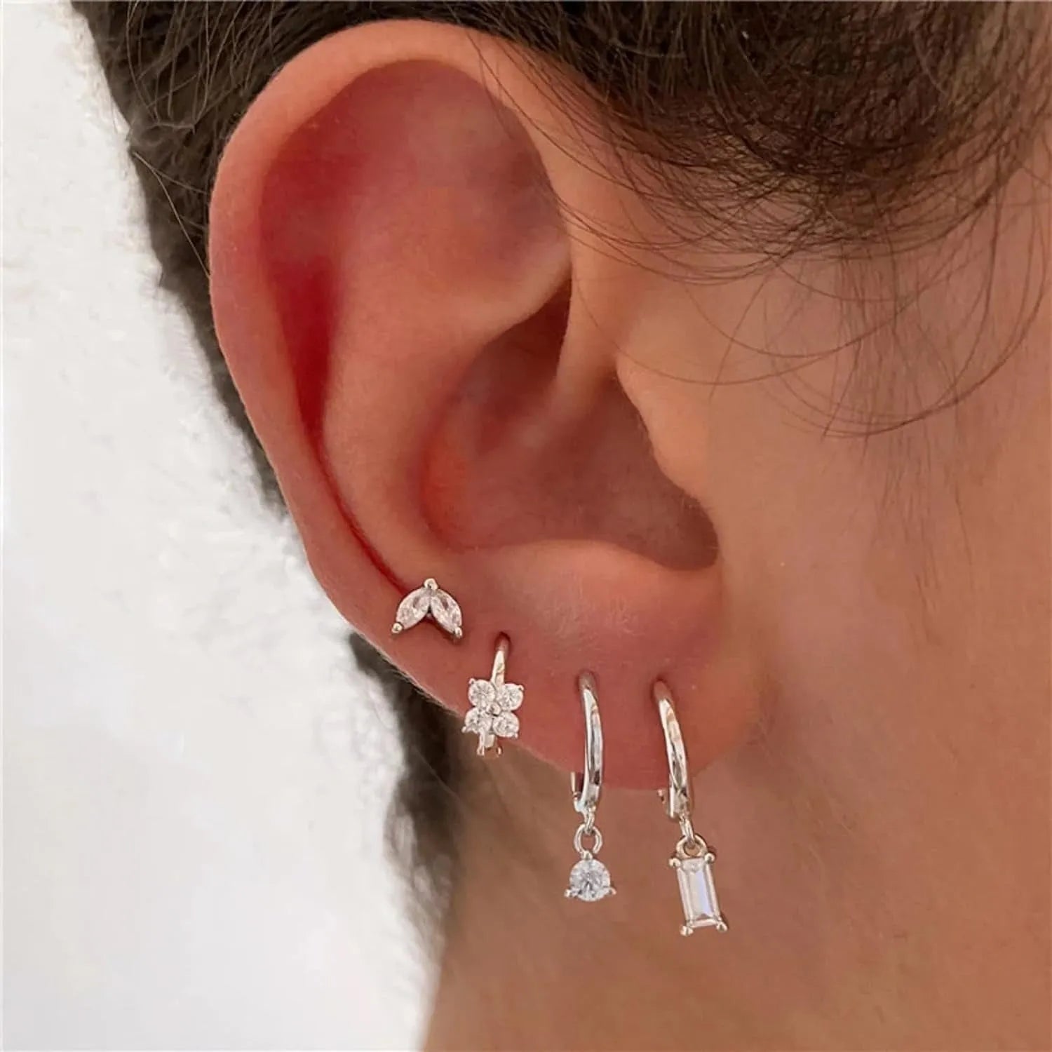 Copper geometric square earrings set with star designs in gold or silver electroplated finish