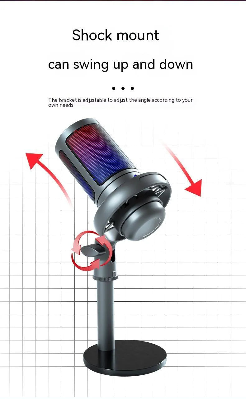 RGB condenser USB microphone for computer streaming in black, white, or pink colours