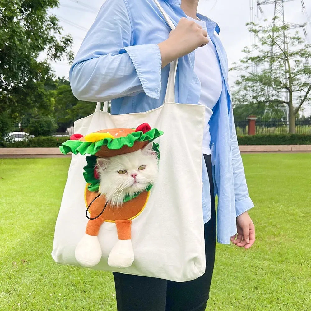 Canvas pet shoulder bag with cartoon pattern for small dog or cat transportation
