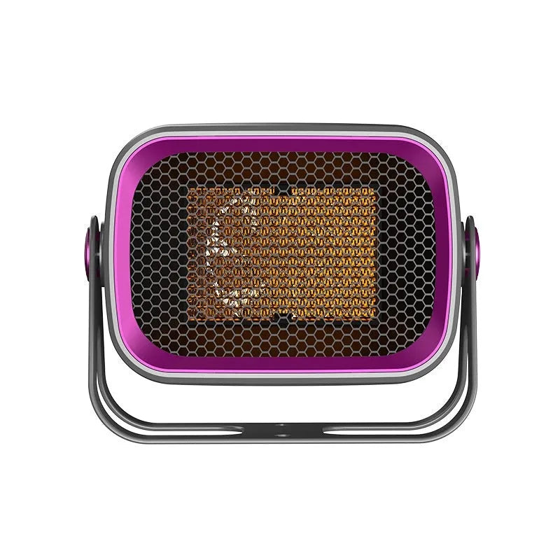 Compact grey desktop heater with ceramic heating technology and rotatable design