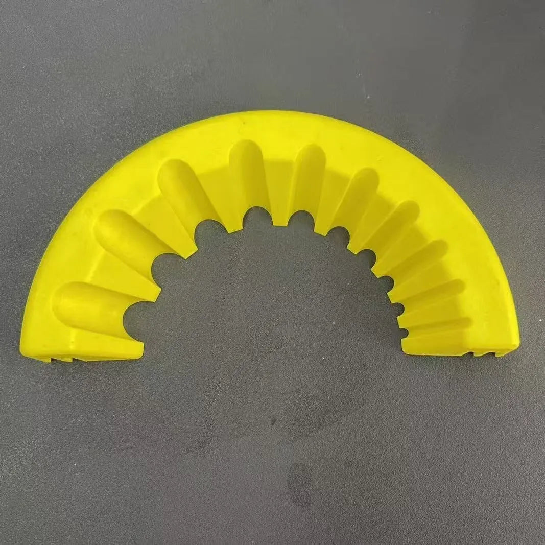 Angle grinder grinding bit bracket holder in yellow, green, and black colours with adjustable clamp.